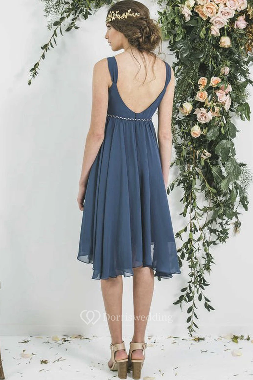Tea-Length Empire Draped V-Neck Sleeveless Chiffon Bridesmaid Dress view 2