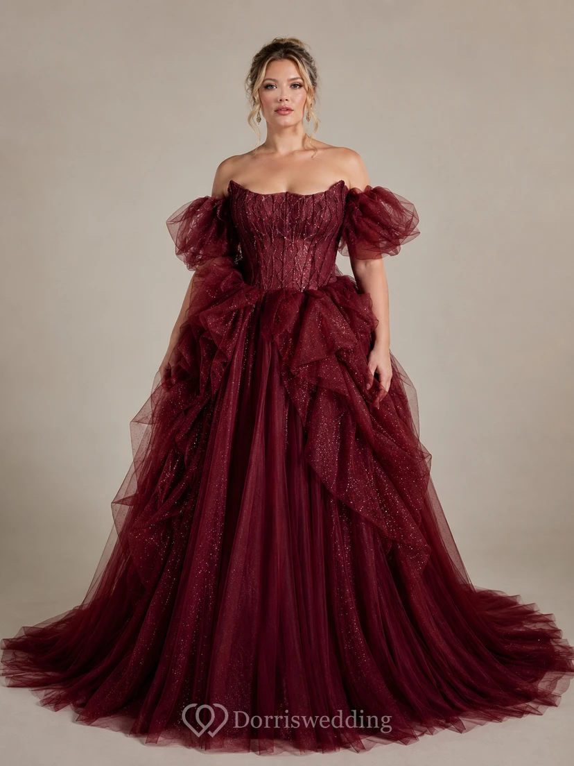 Robe de bal bleu clair à manches volantées view 4