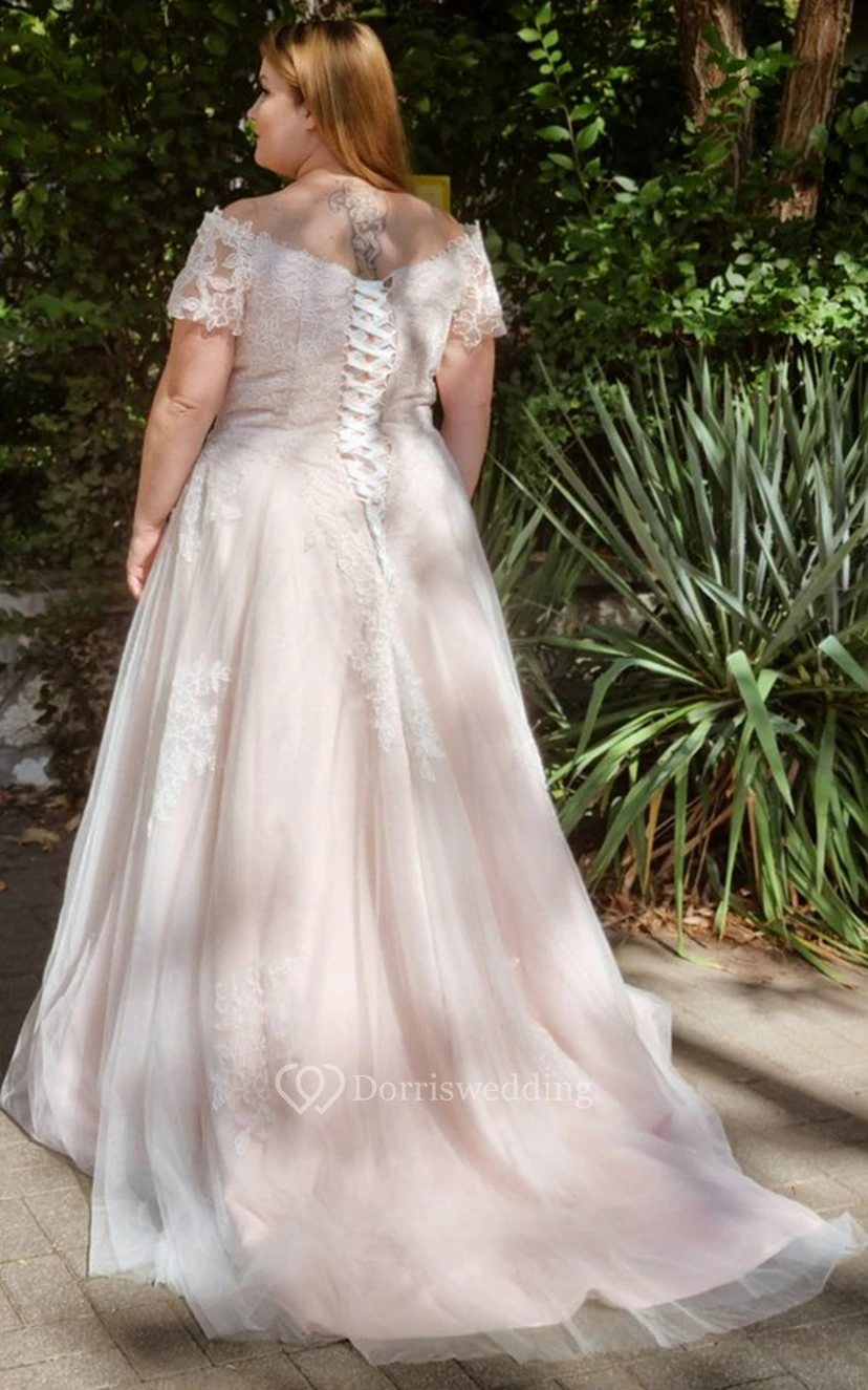 Bezauberndes A-Linien-Brautkleid aus Tüll in großen Größen mit Applikationen view 2