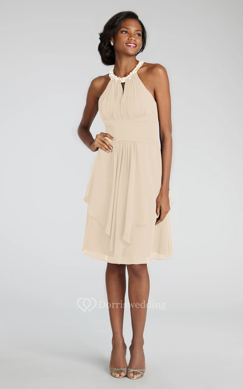Short Chiffon Dress With Beaded Jewel Neck view 15