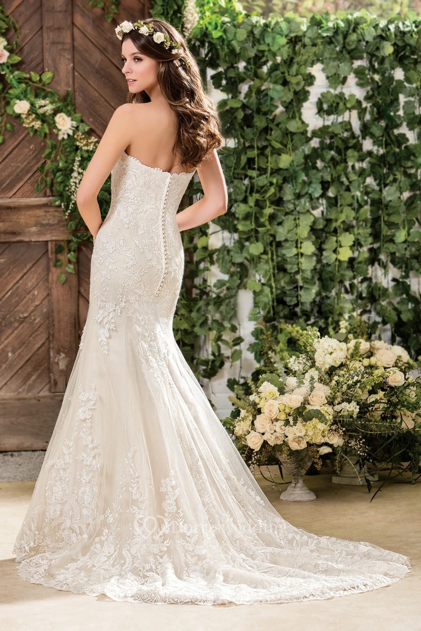 Sweetheart Mermaid Long Wedding Dress With Appliques And Detachable Sleeveless view 2