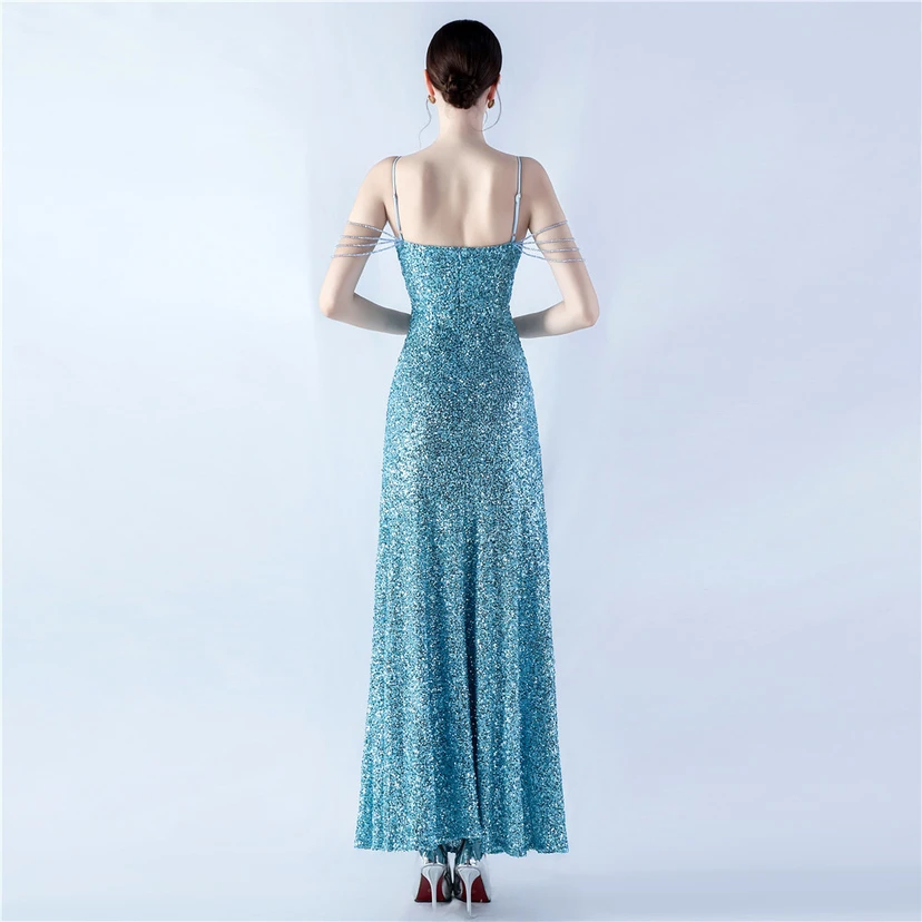 Sling A-Line Large Swing Mesh Sequin Evening Dress view 65