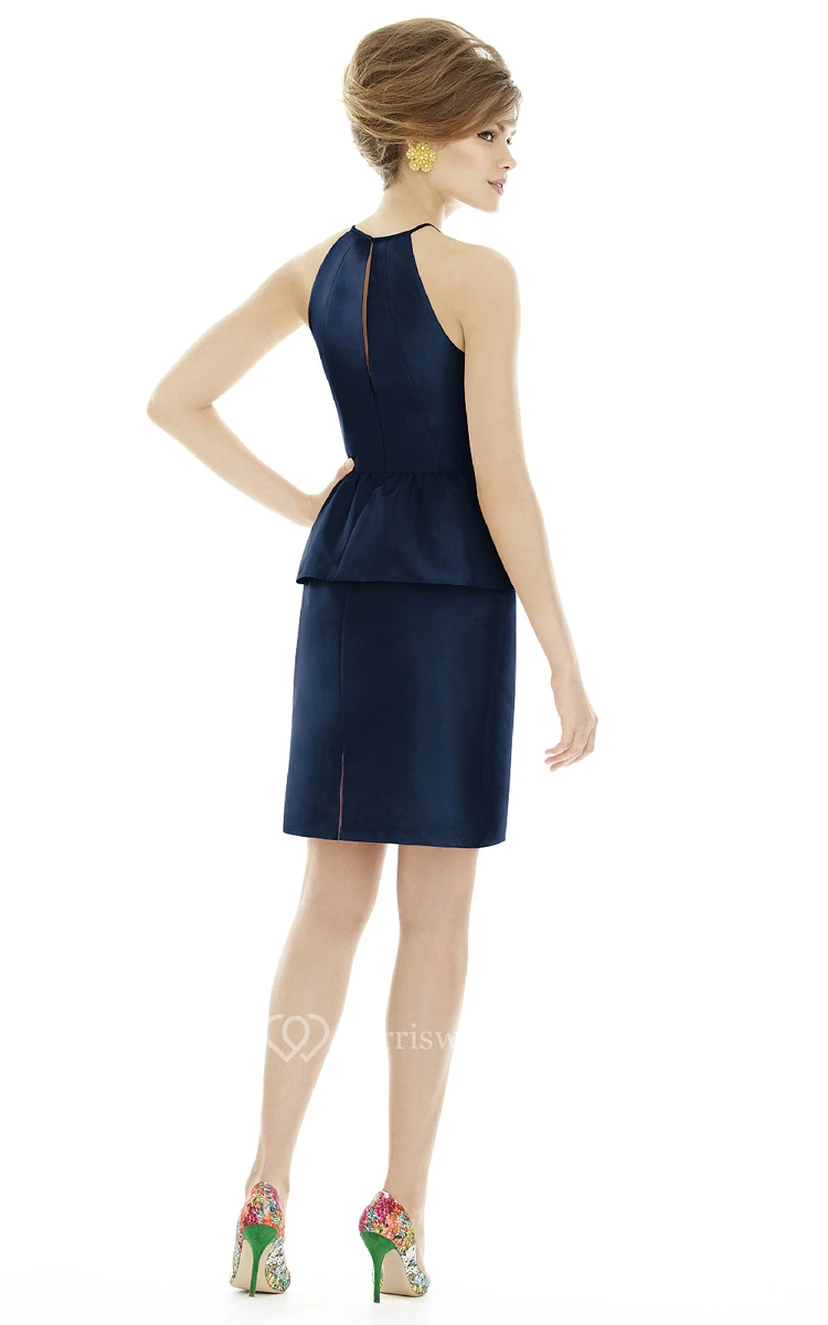 Vestido ajustado sin mangas de satén con peplum view 2
