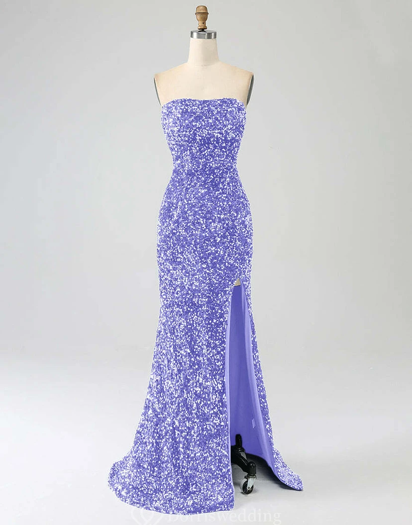 Robe bustier bleu roi à sequins et fente jusqu'à la cuisse view 23