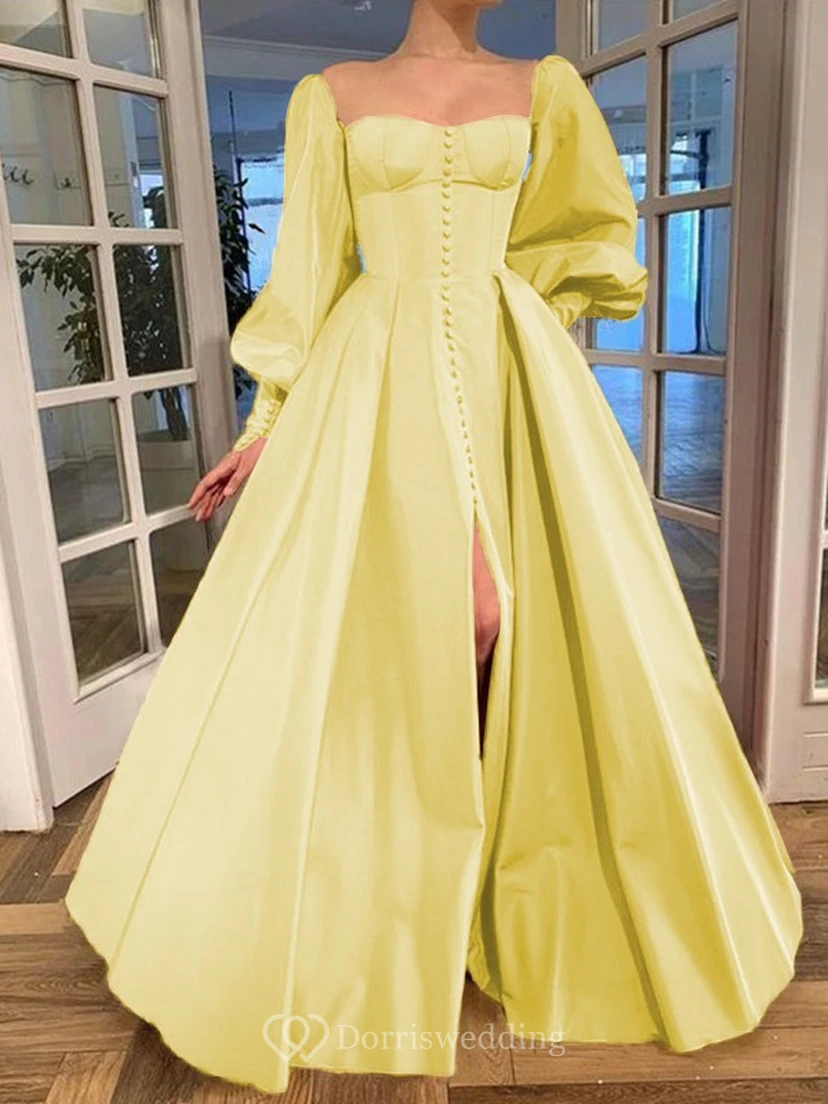 Elegantes Kleid im Vintage-Stil mit langen Puffärmeln, Empire-Stil und Schlitz vorne view 11