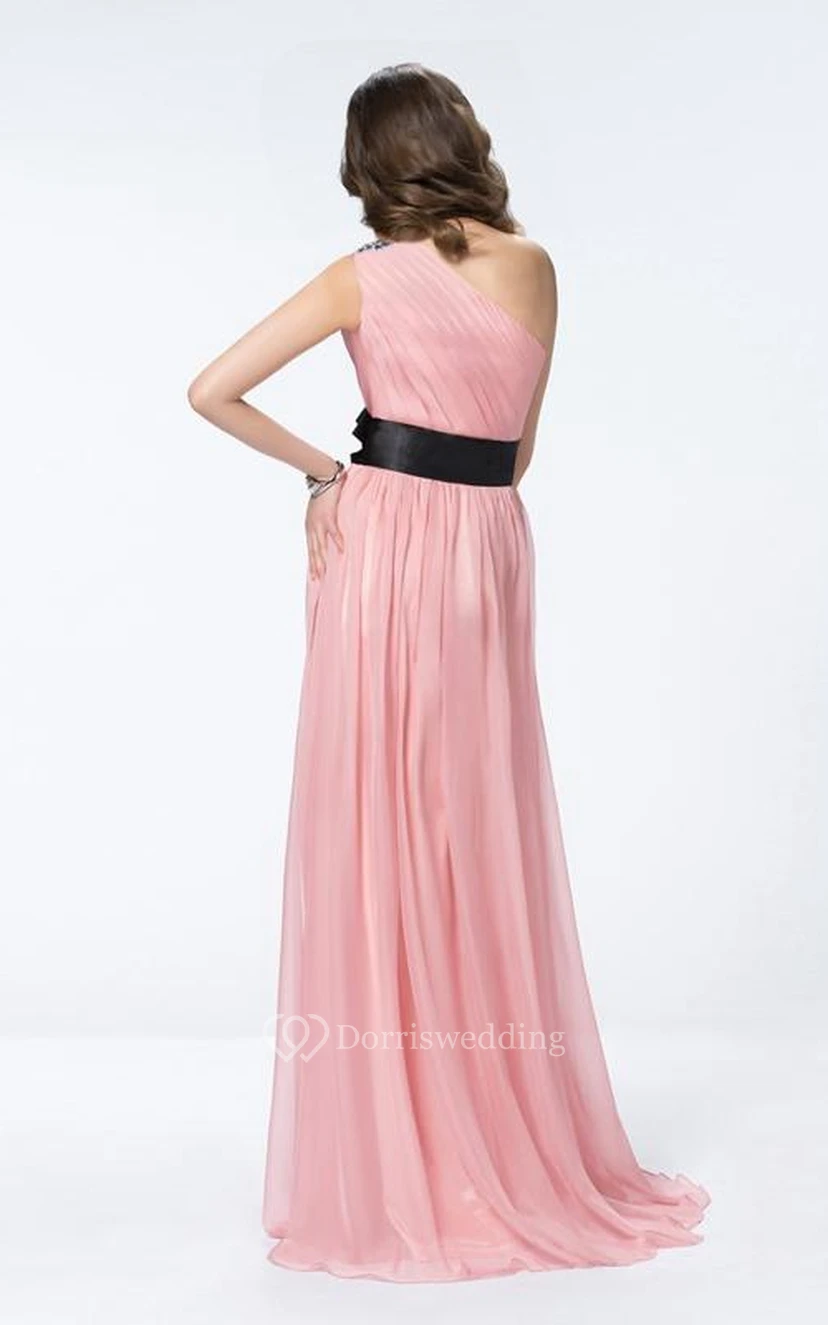 Affordable One-Shoulder A-line Flower Evening Dress view 3