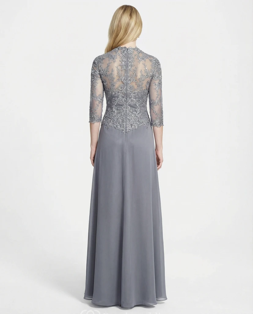3/4 Sleeve Ruched Jersey V-Neck Gown view 2