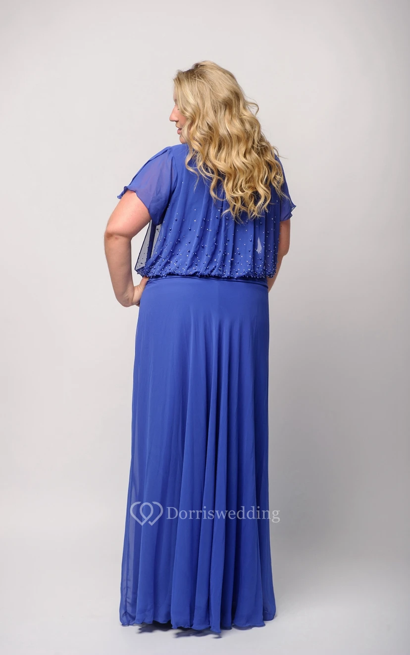 Empire Floor-Length Bateau Short Sleeve Empire Chiffon Beading Dress view 2