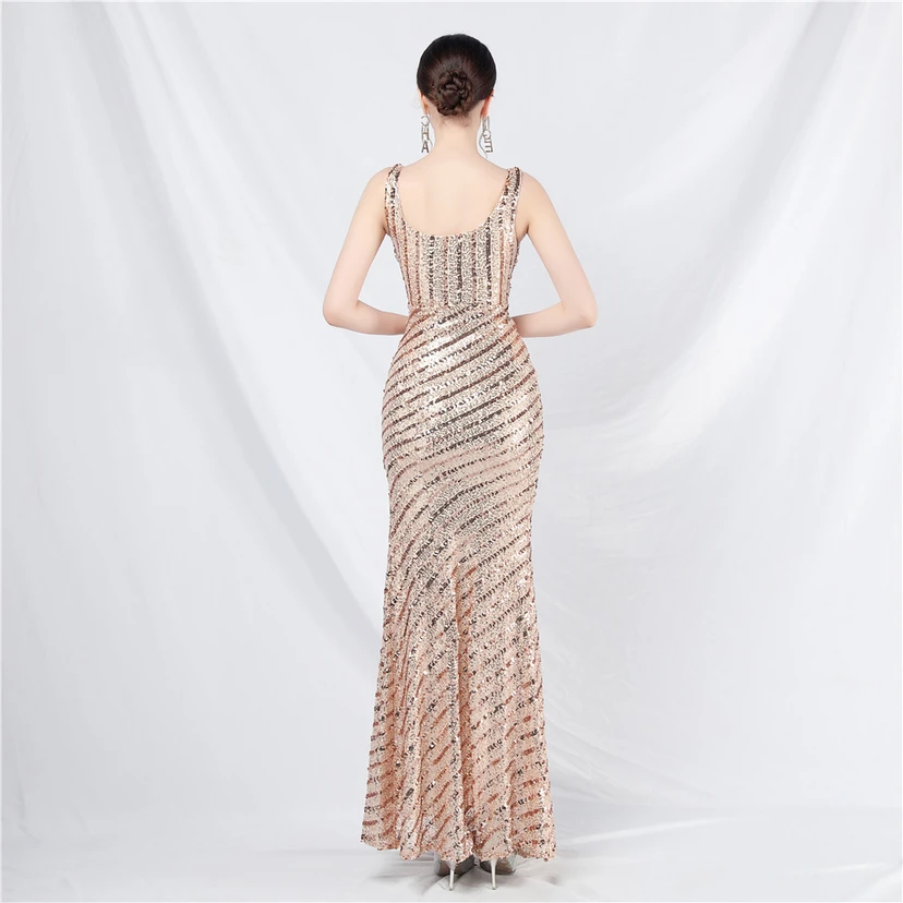 Robe de soirée longue à sequins et perles artisanales view 56