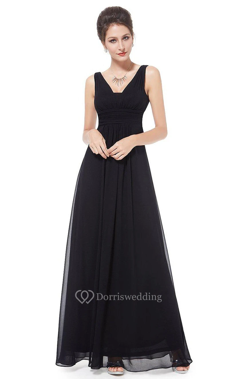 Sleeveless A-line Chiffon Dress With Low V-back view 3