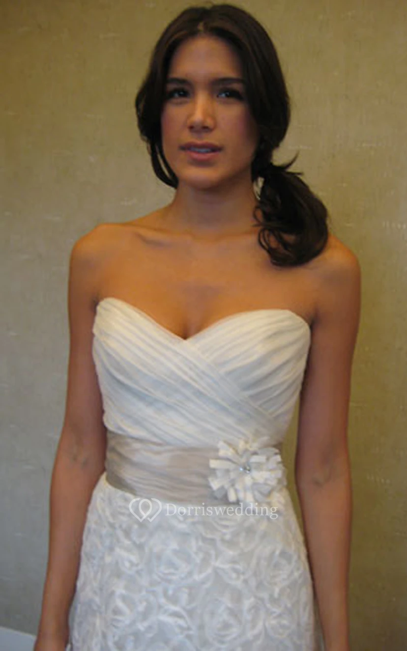 Alluring Crisscross Ruched Bodice Organza Gown With Floral Embellished Waist view 3