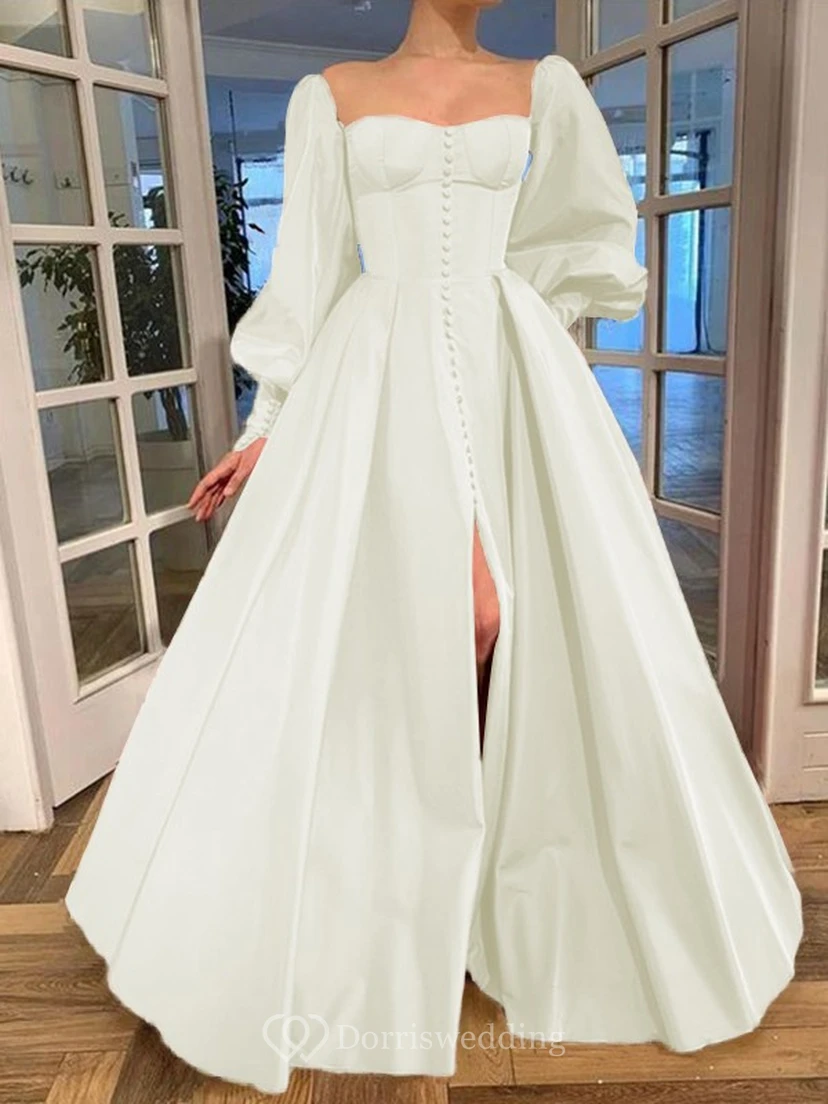 Elegantes Kleid im Vintage-Stil mit langen Puffärmeln, Empire-Stil und Schlitz vorne view 22