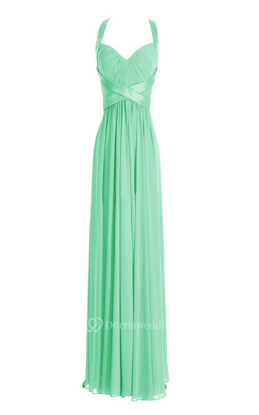 Sleeveless Empire Long Chiffon Crisscross Dress view 4
