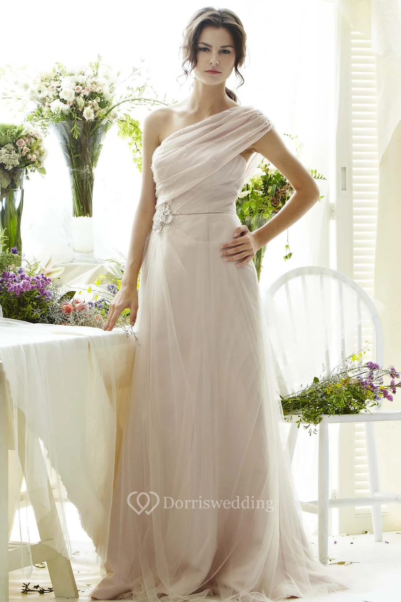 Jeweled One-Shoulder Sleeveless Tulle Prom Dress view 3