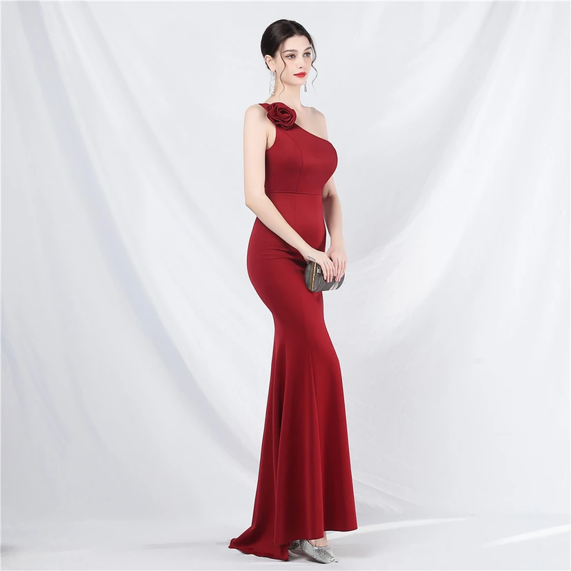 Unique Fashion Flower Design Simple And Elegant One-Shoulder Long Dress High-End Evening Dress view 23