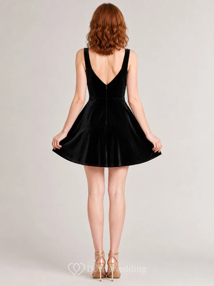 Black Velvet Square Neck Skater Homecoming Mini Dress view 2