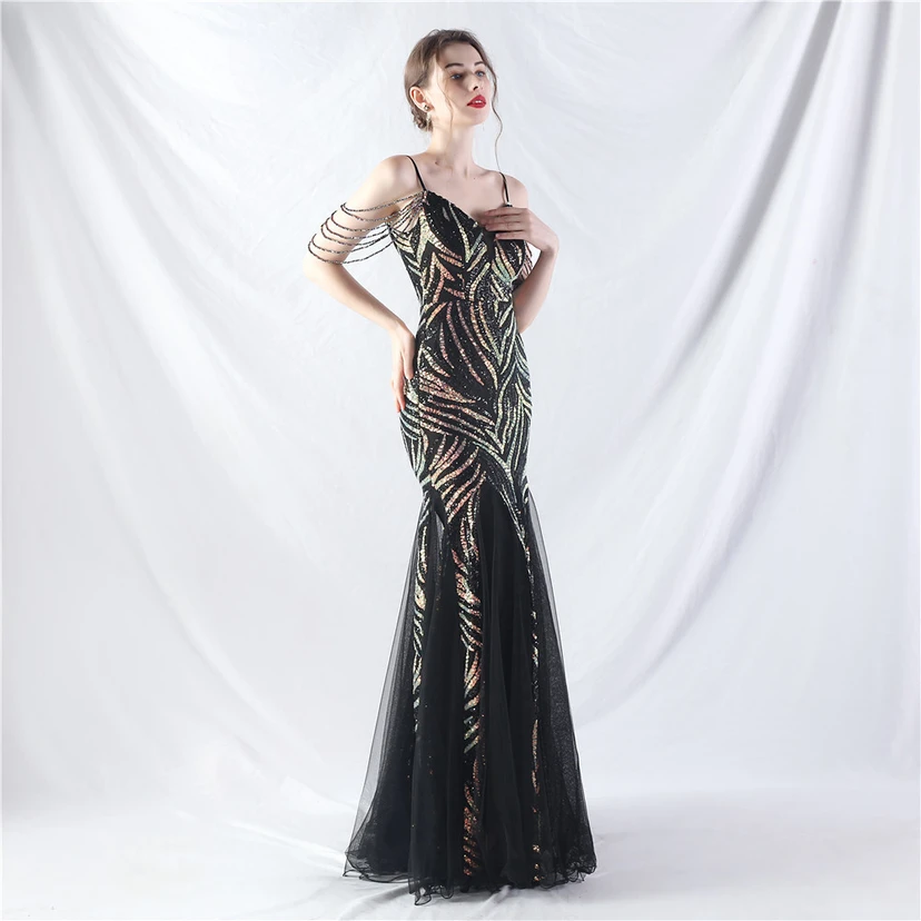 Layered Beads Spliced ​​Mesh High-End Evening Dress view 58