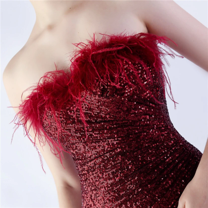 Ostrich Feather Plus Folding And Wrinkling Technology Host Dinner High-End Evening Dress view 44