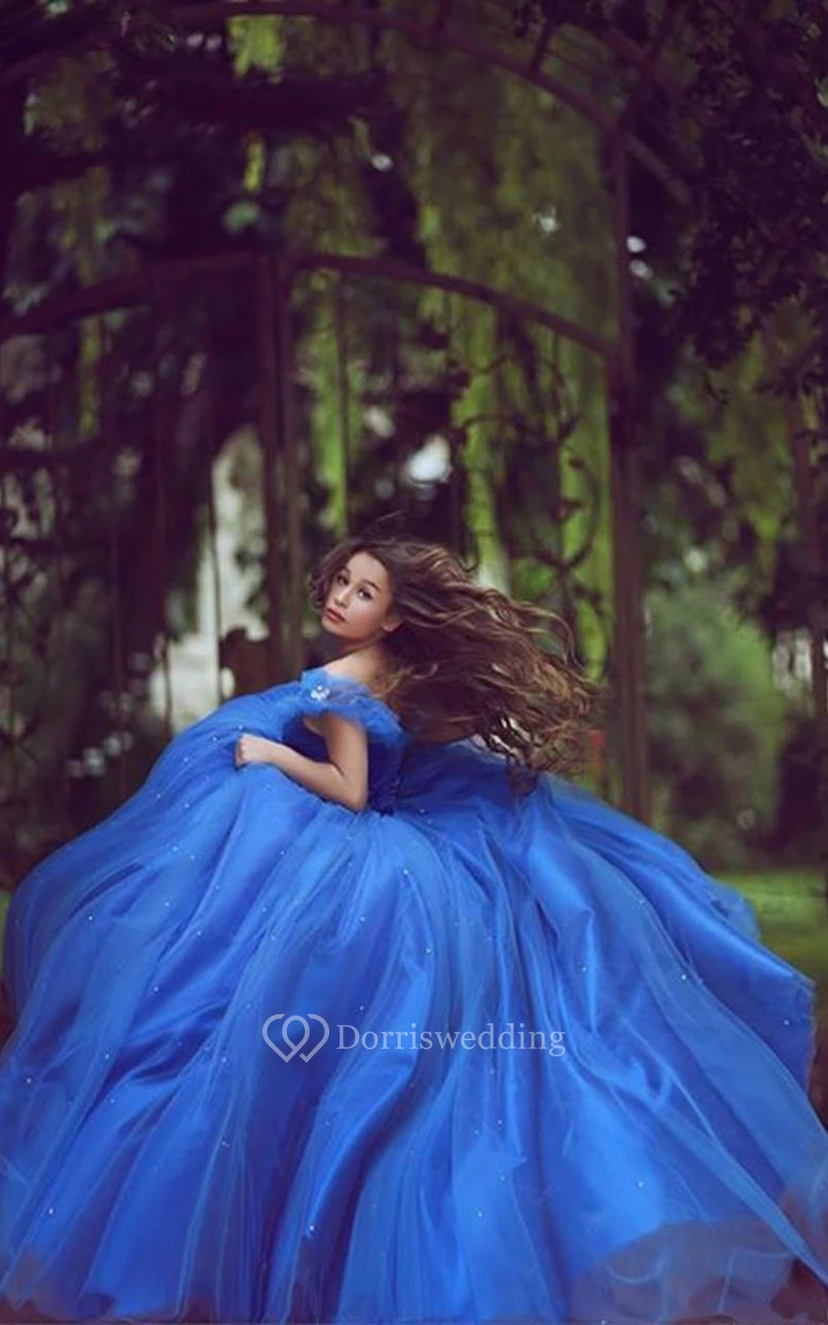 Ball Gown Floor-Length Off-The-Shoulder One-Shoulder Sweetheart Cap Zipper Tulle Lace Sequins Dress view 3