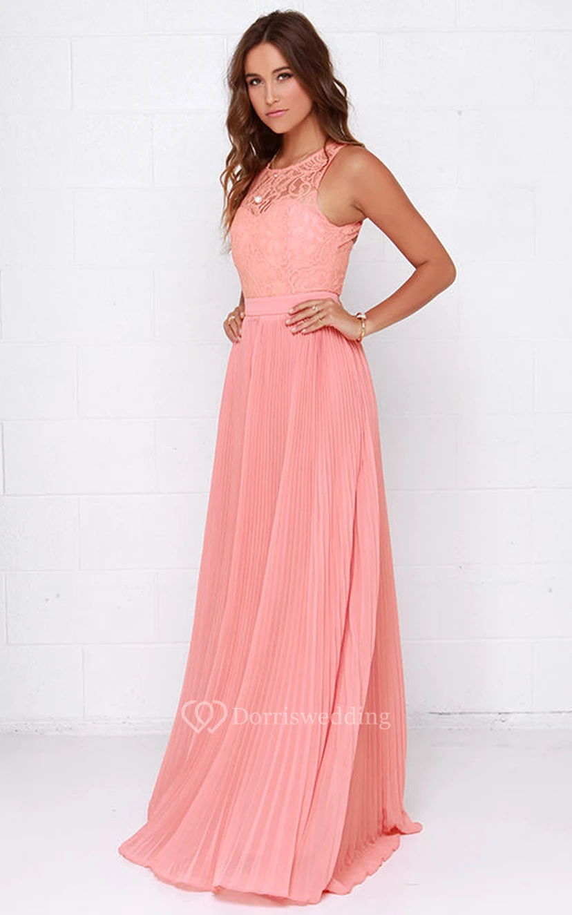 Sleeveless Unique Pleated Gown With Lace Bodice view 2