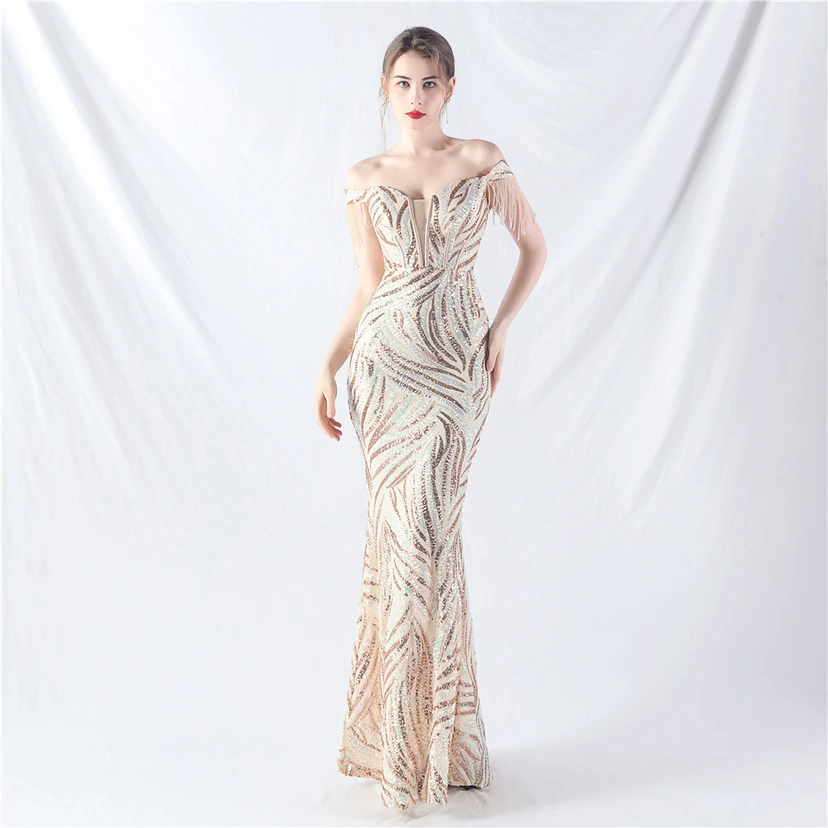 Palace Herringbone Waist Strap Heavy-Crafted Beaded High-End Evening Dress view 41