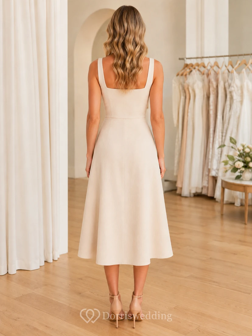 Vestido midi neutro sin mangas con escote cuadrado, ideal para ir de compras en boutiques. view 2