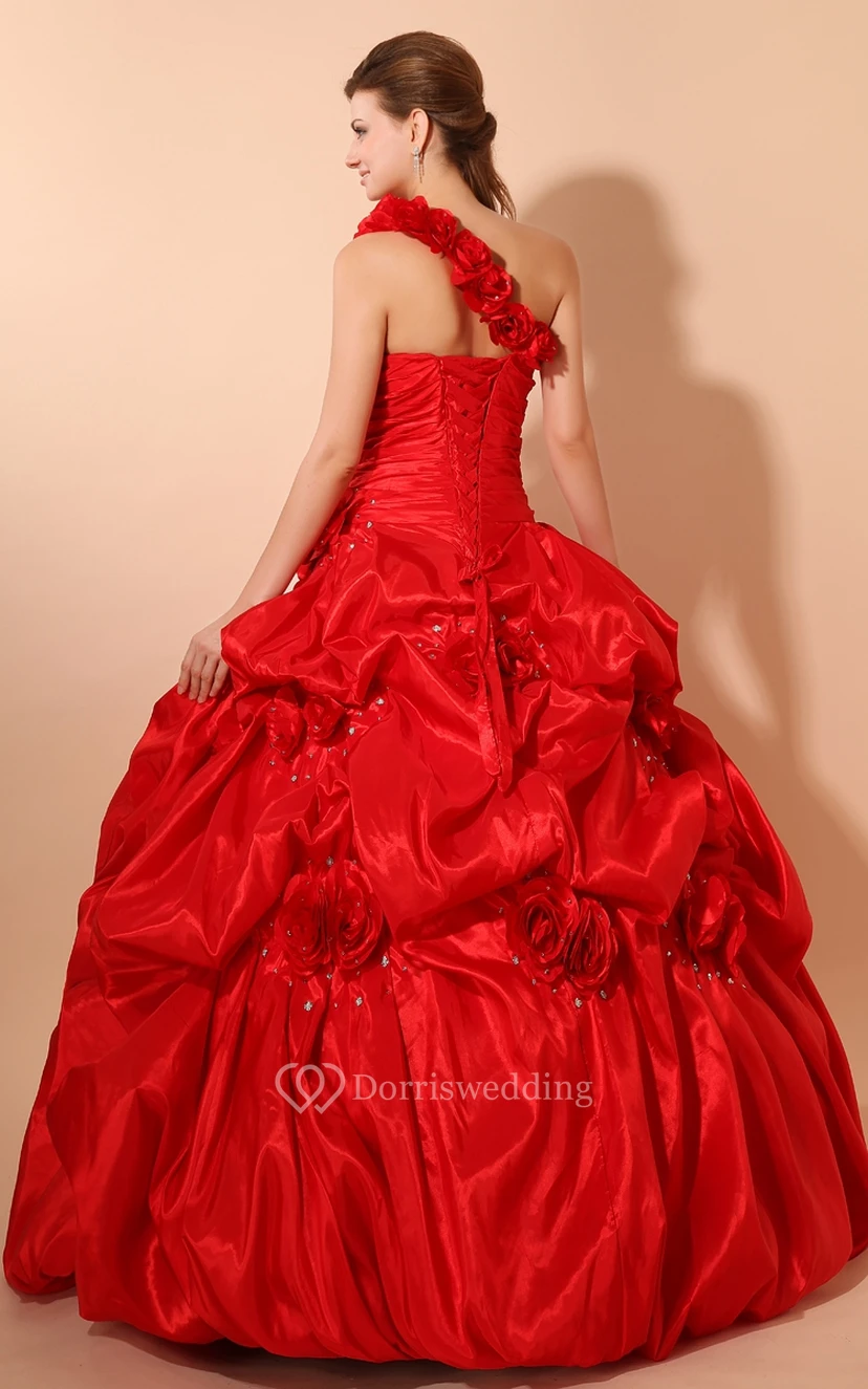 Flamboyant Sweetheart A-Line Ball Gown With Flower and Pick-Up Ruffles view 4