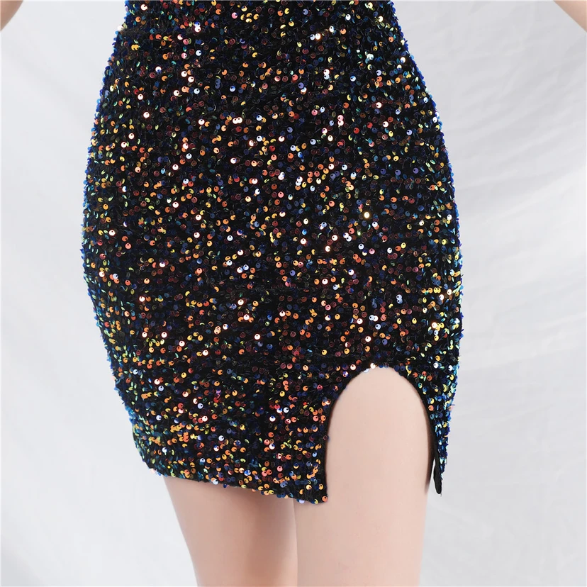 Craft Ostrich Feather Handmade Velvet Bottom Sequined Short Evening Dress Short Skirt view 63
