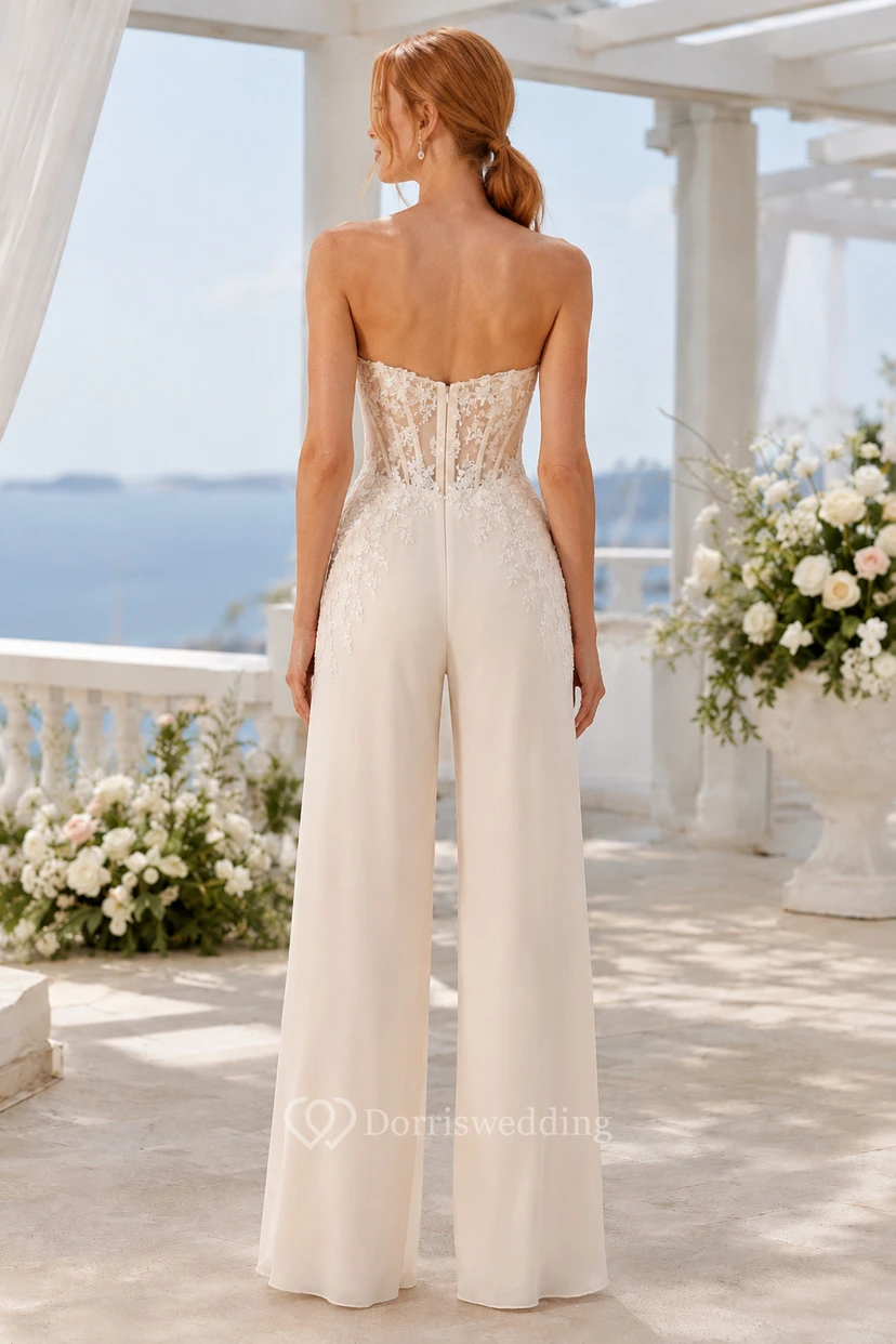 Ivory Strapless Lace Corset Bridal Jumpsuit view 2