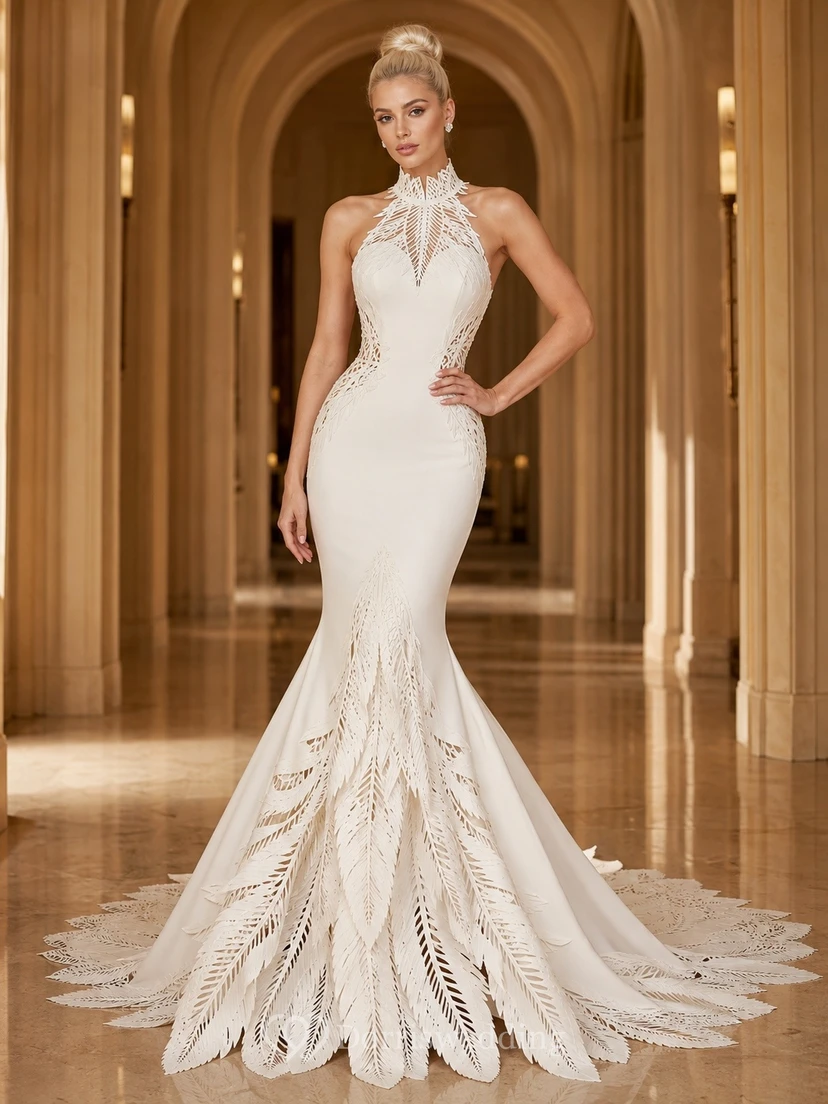 Meerjungfrauen-Hochzeitskleid mit hohem Kragen – ein elegantes Brautkleid