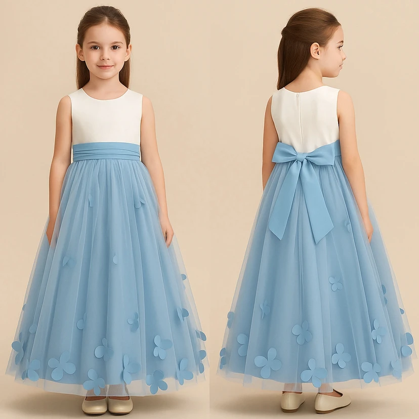 Two-Tone Scoop-neck Sleeveless A-line Tulle Flowergirl Dress view 3