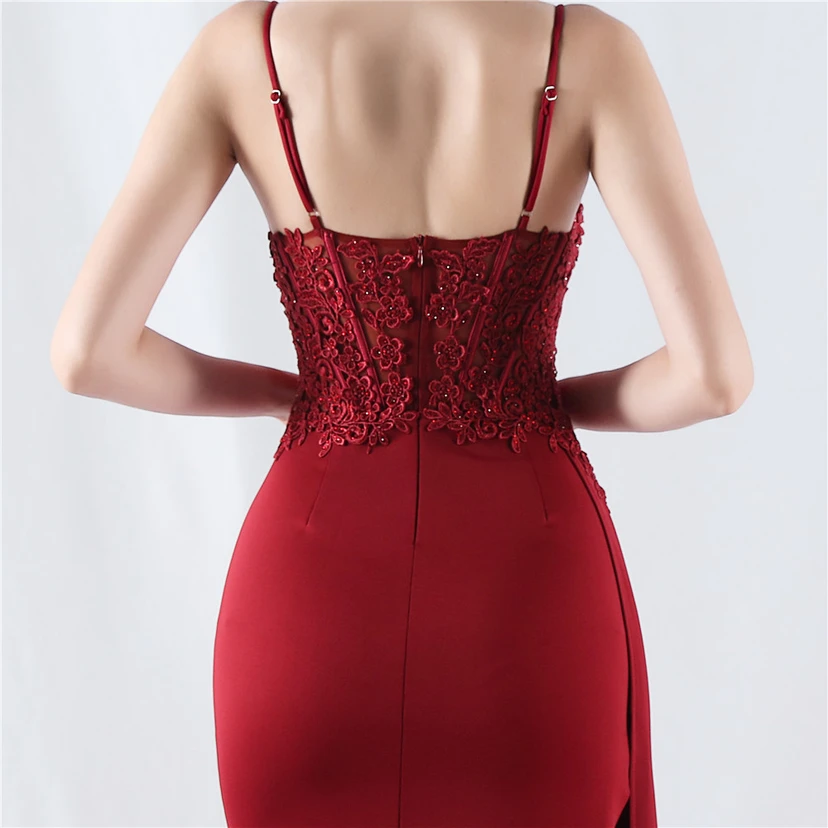 Heavy Hot Diamonds And Flower-Set Waisted Fishbone Satin Evening Dress Annual Meeting Wedding view 34