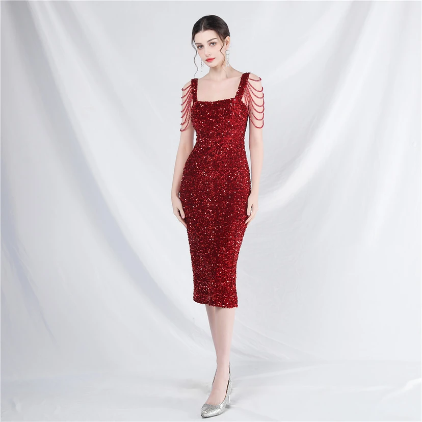 Craft Sequined Velvet Bottom Imitation Handmade Fantasy Sequin Evening Dress Daily Mini Dress view 31