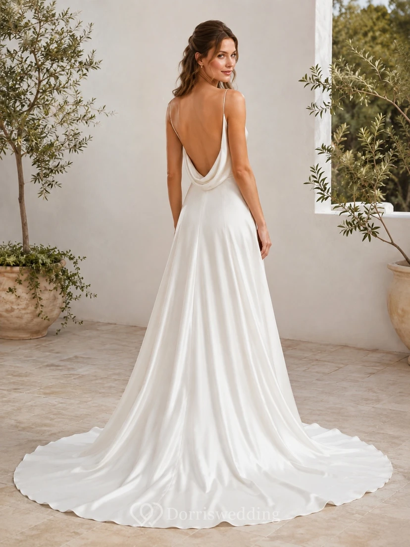 Halter Sheath Draped Sweep Train Bridal Wedding Dress Formal view 2