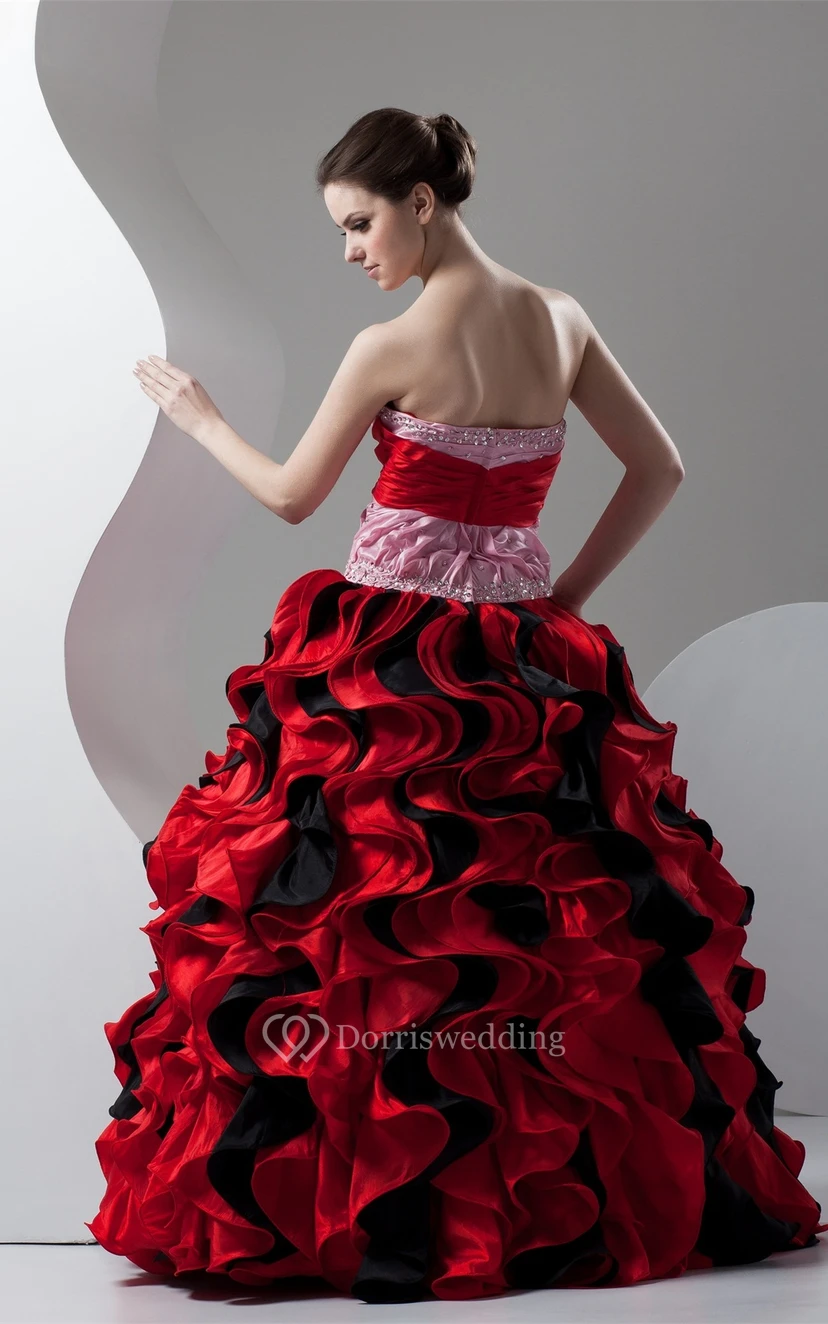 Mute-Color Ruffled Stress and Ball-Gown With Broach view 9