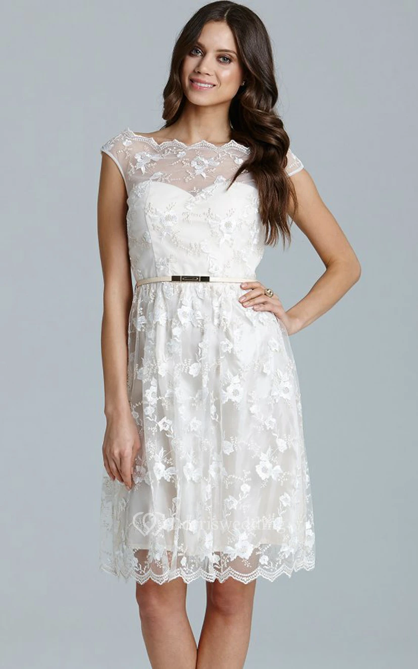 Short Lace Chic All-Over Dress With Belt view 3