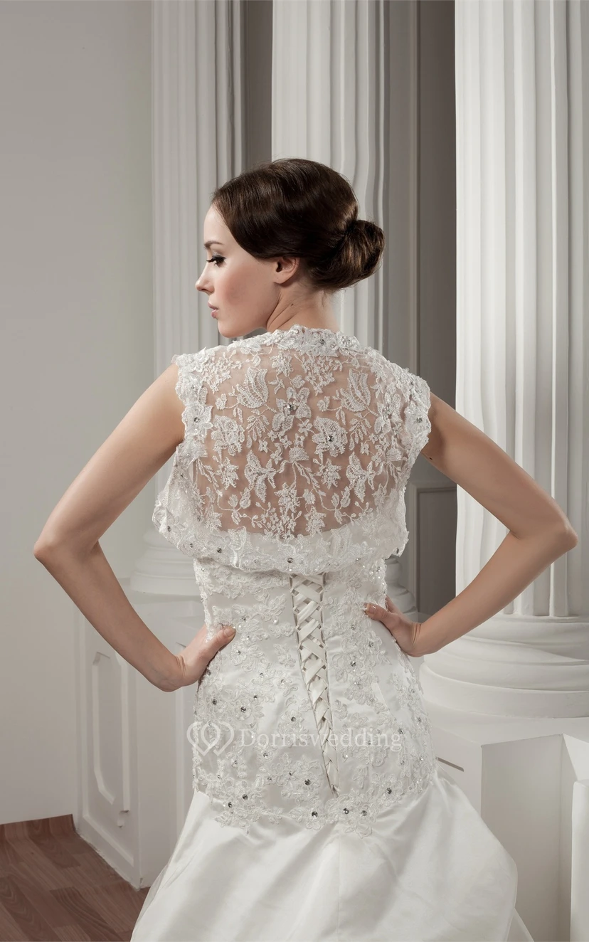 Long-Sleeve Lace Pick-Up Bolero and Dress With Beading view 8