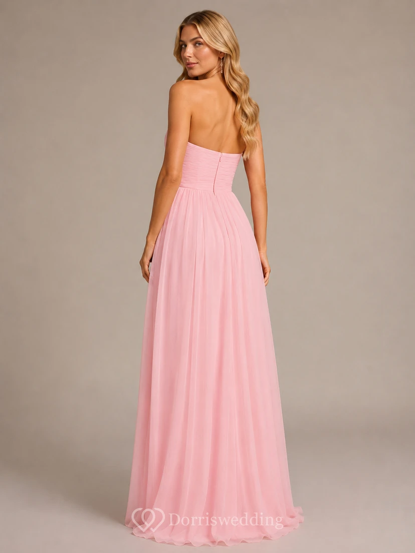 Sweetheart Pleated Chiffon A-line Gown With Zipper Back view 3