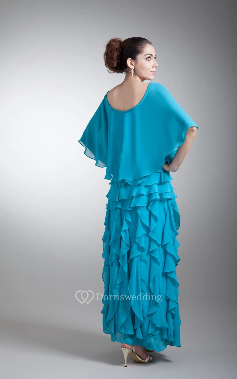Strapless Ankle-Length Chiffon Dress With Cascading Ruffles view 8