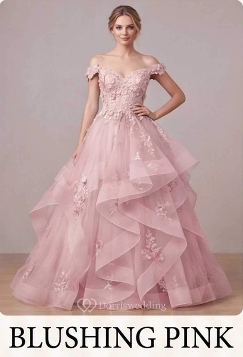 Robe de bal brodée bleu clair à épaules dénudées view 14