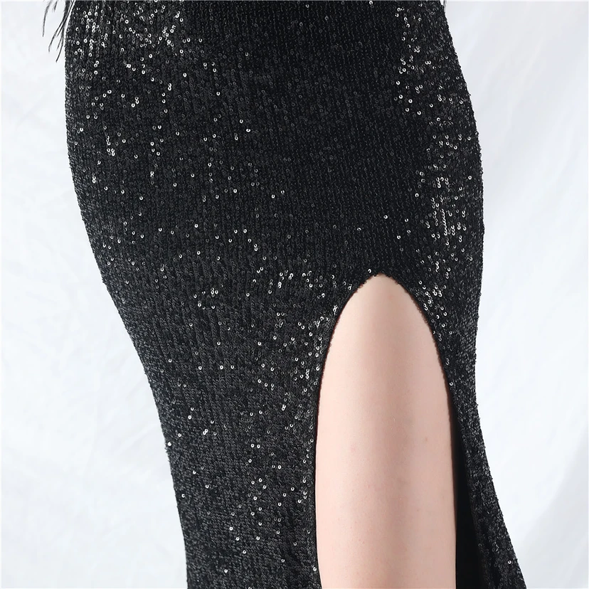 Craft-Made Ostrich Feather Long-Sleeved Beads Evening Dress view 22