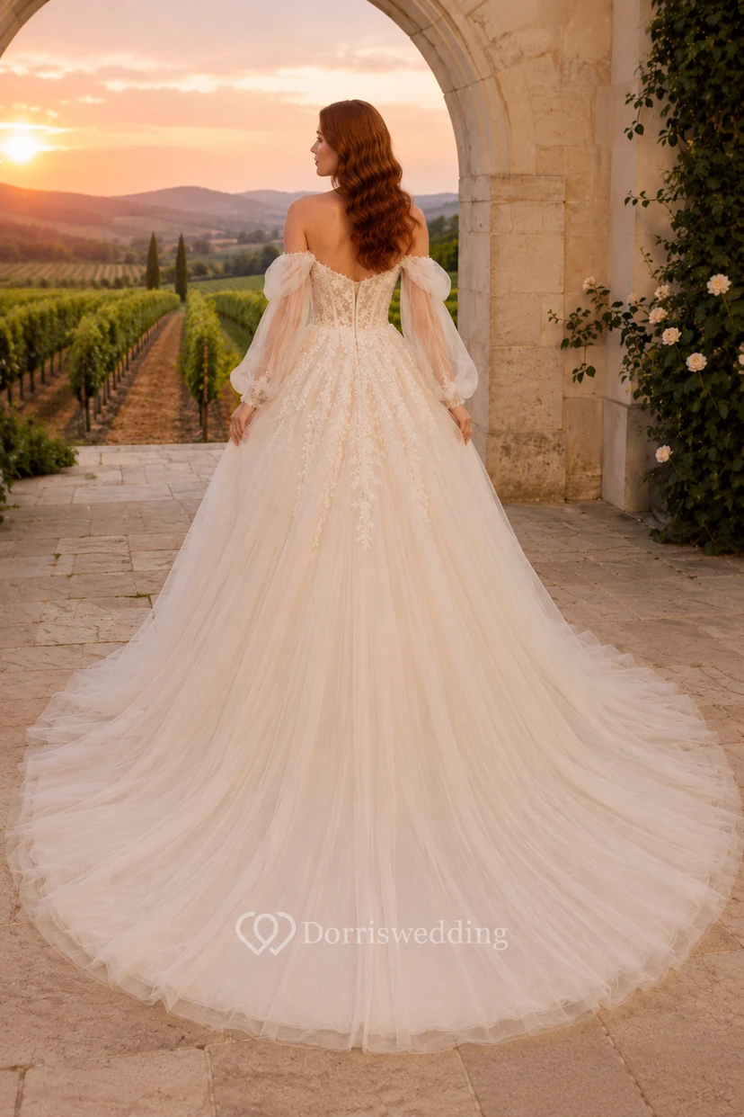Off-the-Shoulder Tulle Ball Gown Wedding Dress view 2