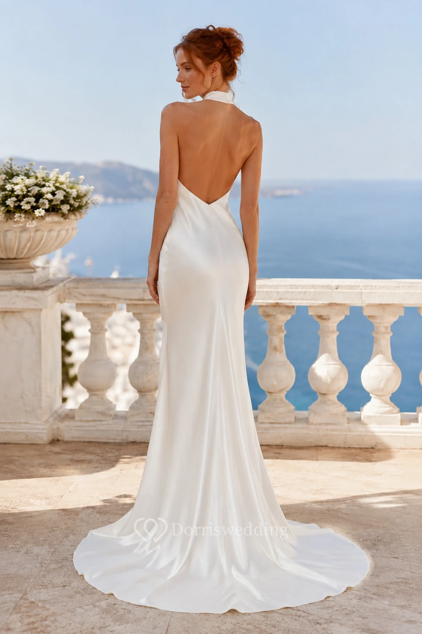 Satin Wedding Dress Mermaid Strapless Sweetheart Sweep Train Bridal Gown view 2