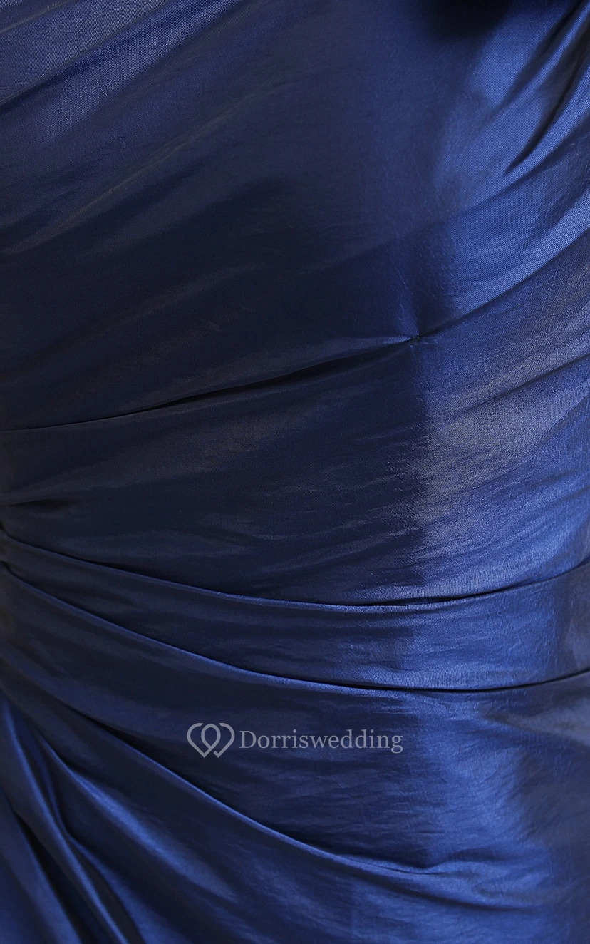 Vestido de tafetán de un solo hombro con drapeado lateral y flor view 5