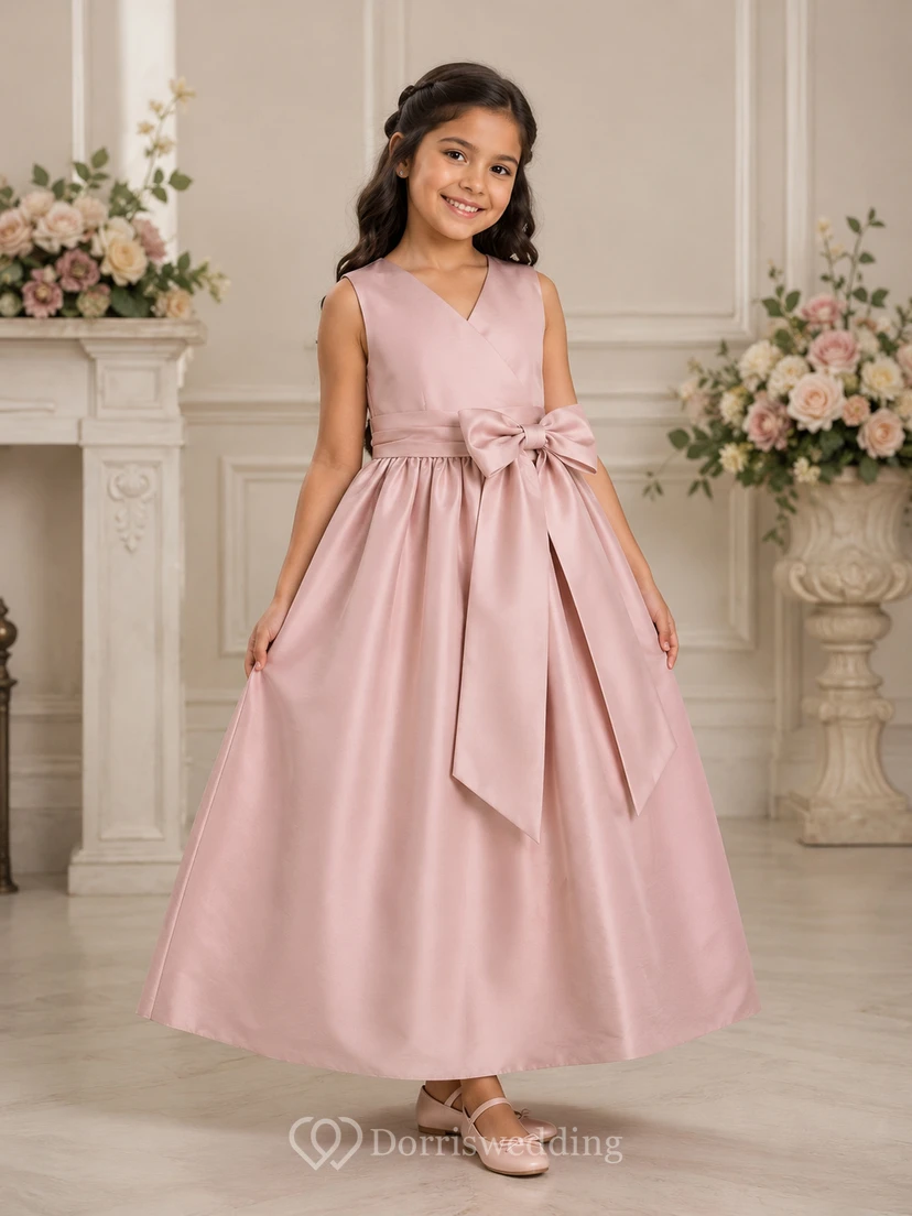 V-Neck Bowed Sleeveless Flower Girl Dress view 7