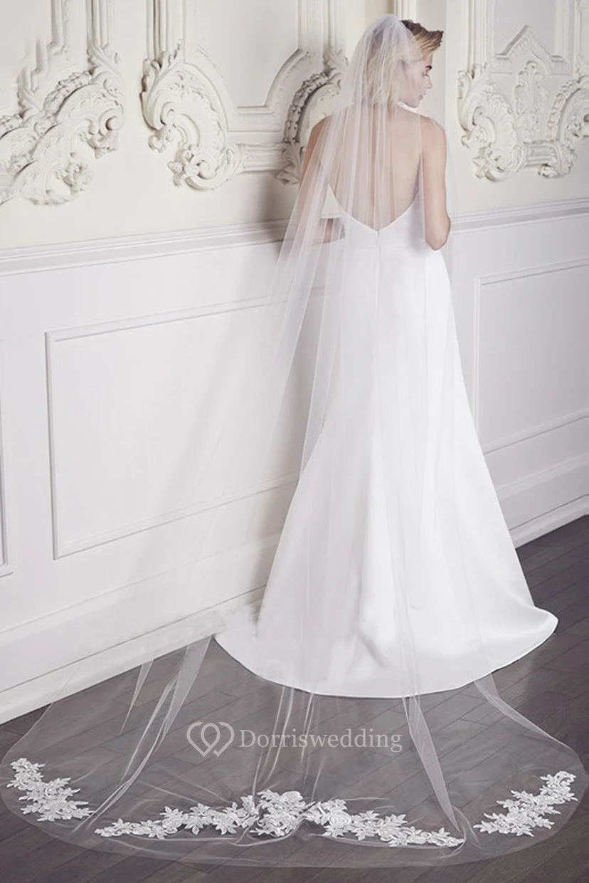 Long Lace Appliques Bride Veil