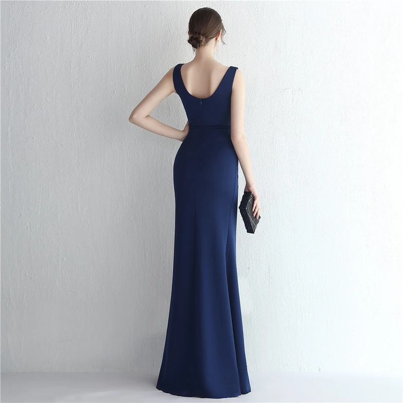 Satin-Kleid mit Perlenbesatz, langem Schlitz, schmal geschnitten, Meerjungfrauenschnitt, für Promi-Dinner, Hochzeiten, Autoausstellungen, Modellbau view 47
