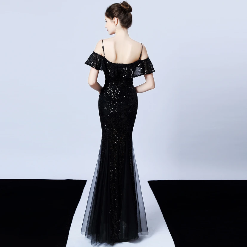 Robe de soirée élégante à franges et sequins en fil de polyester, style sirène, idéale pour un banquet ou une occasion spéciale automne. view 20