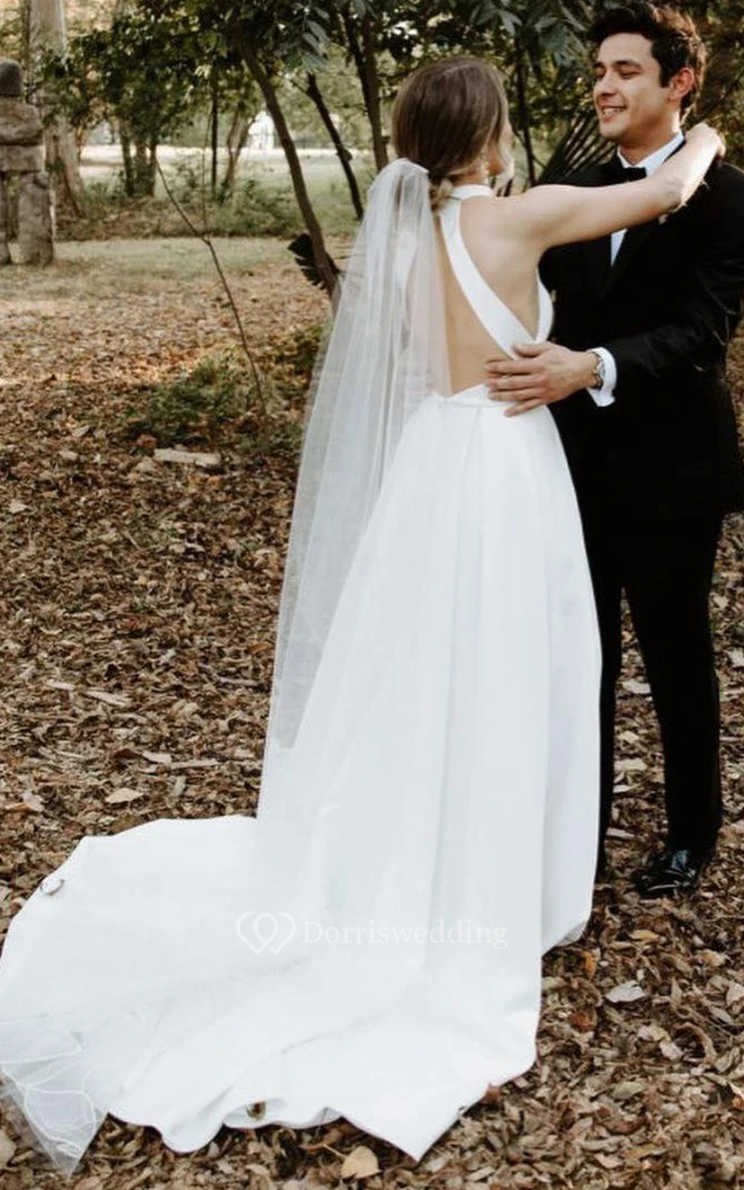 Bohemian Neckholder-Hochzeitskleid mit hohem Kragen, A-Linie und asymmetrischem Saum, ärmellos view 2