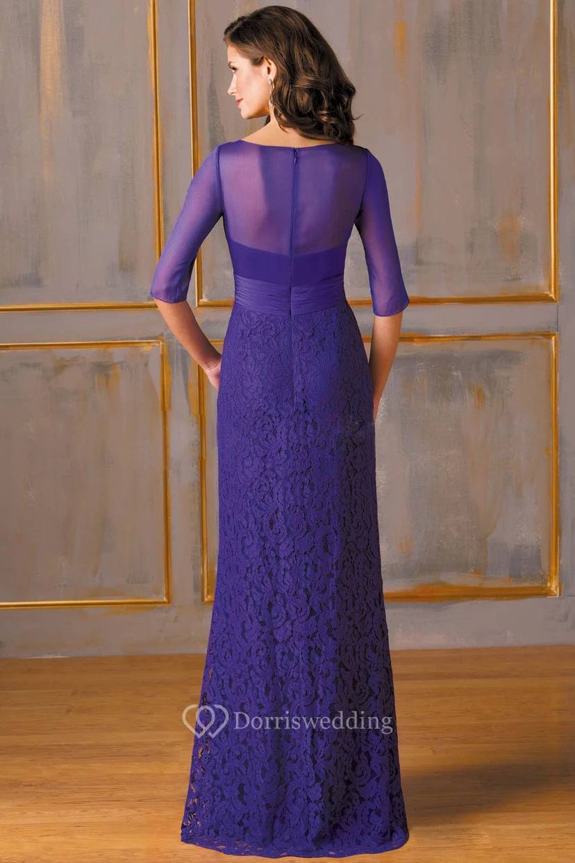 Halbärmeliges Spitzenkleid mit V-Ausschnitt und Illusionsrücken für die Mutter der Braut view 2